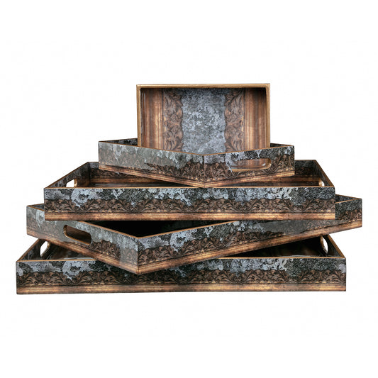 Grey Shade Rectangular Carved Cement Wooden Trays - Artychoke