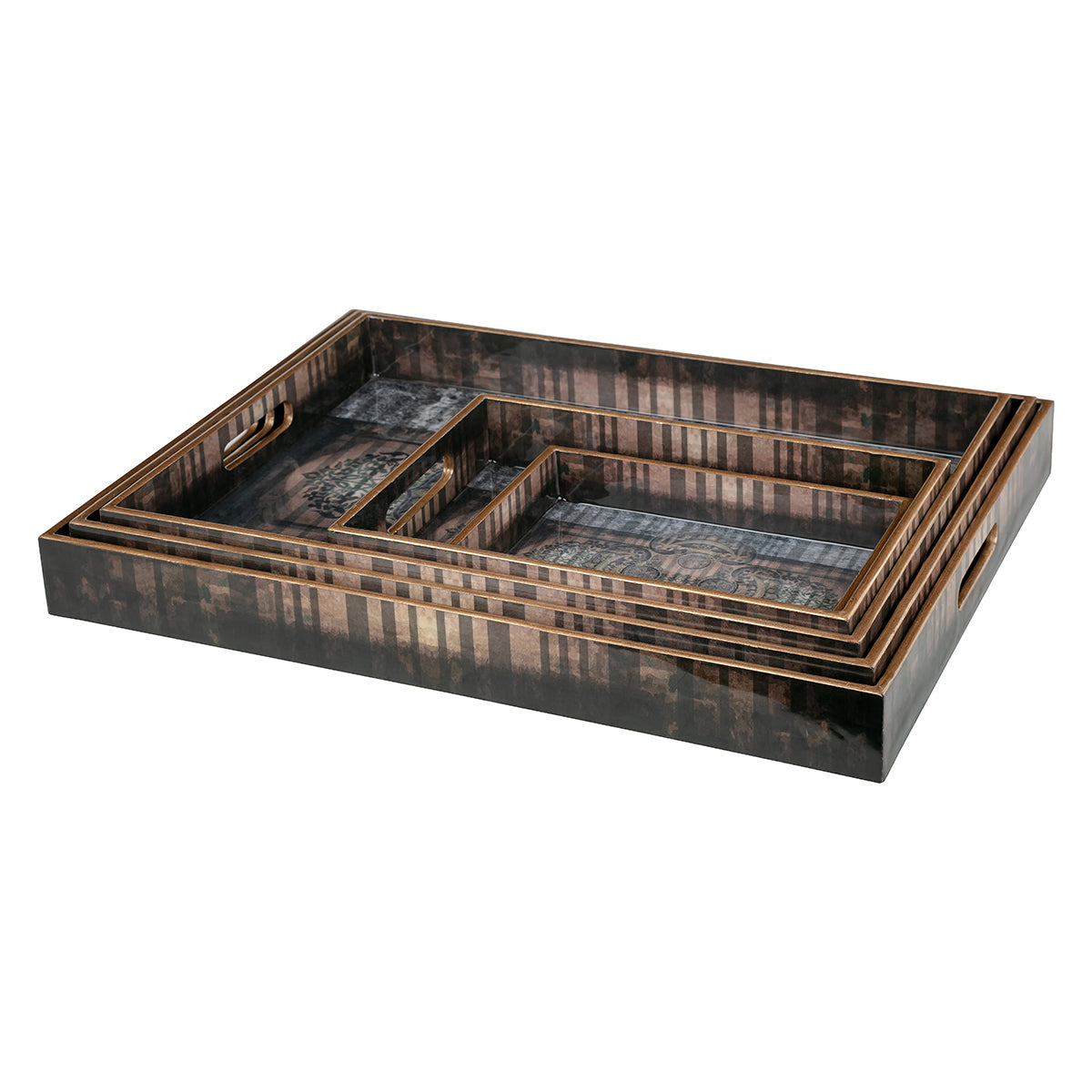 Antique Motif Set of Five Wooden Trays