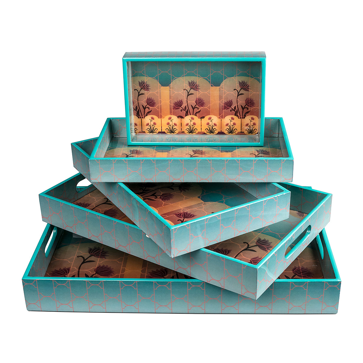 Buy latest Plum Blossom Blue Trays (Set of 5)