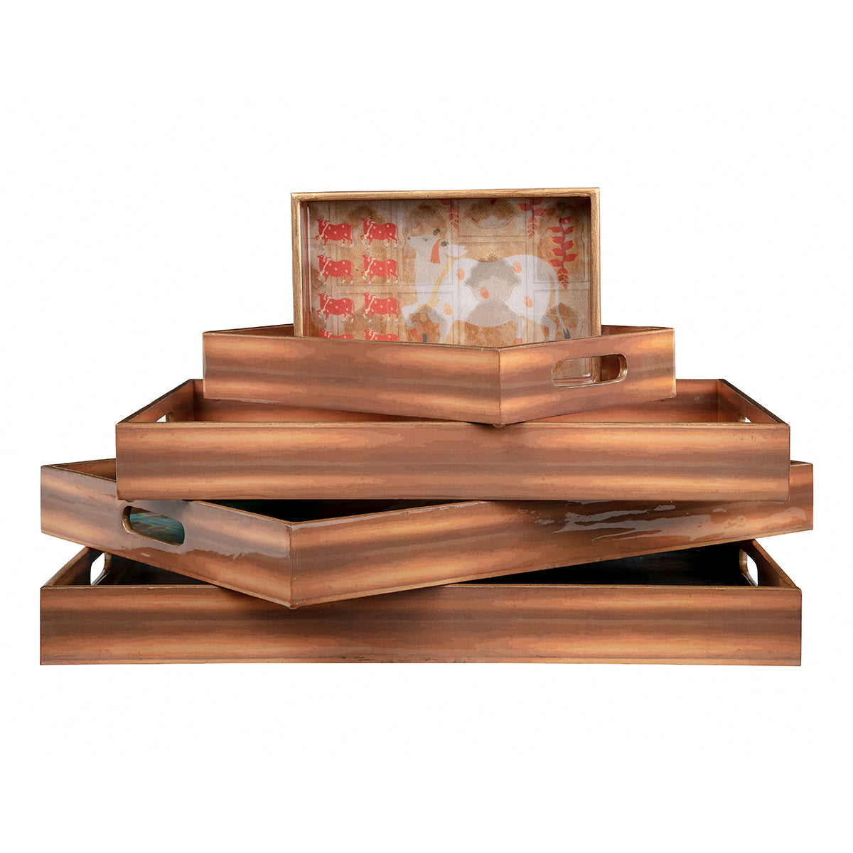 Pichwai Rectangular Wooden Set of Five Tray