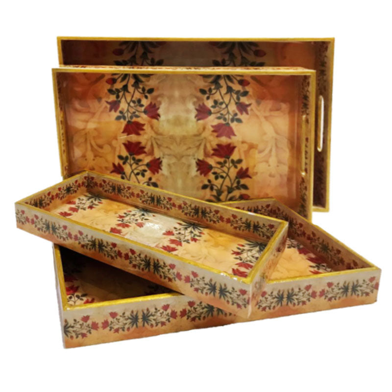 Buy Red Motif Trays (Set of 4)