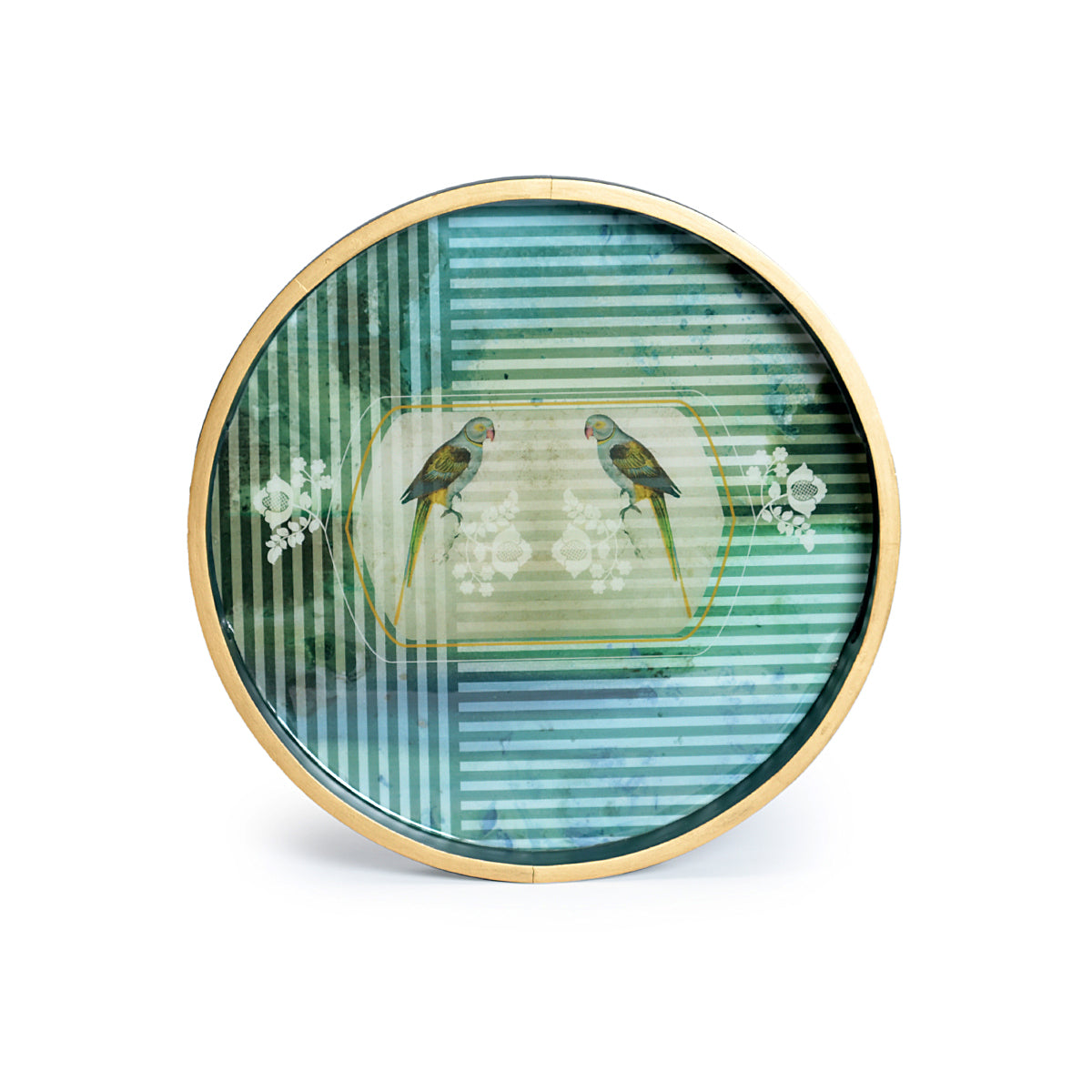 Shade of green & Sepia Round Wooden Tray