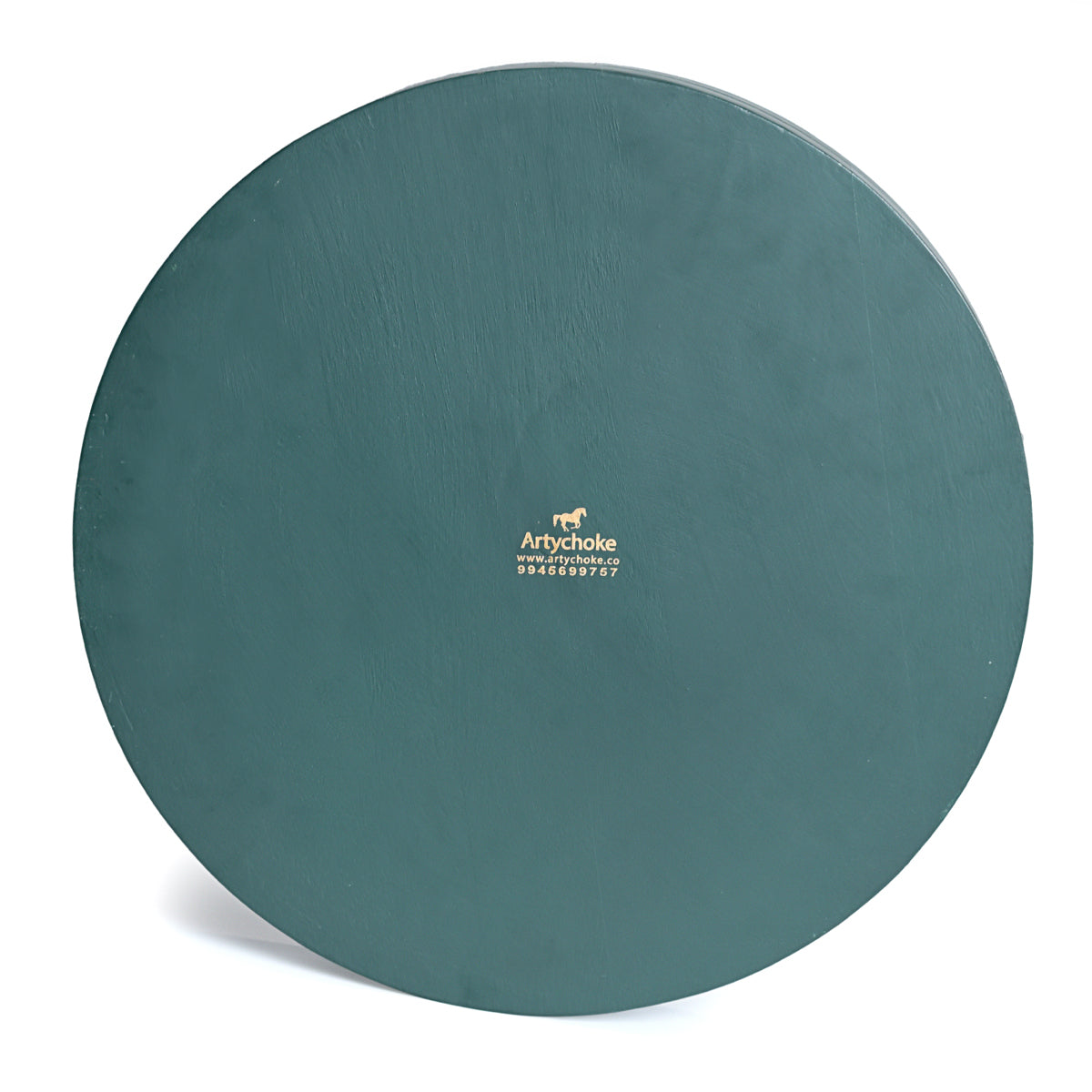 Back View Parrot Round Wooden tray in teal green color