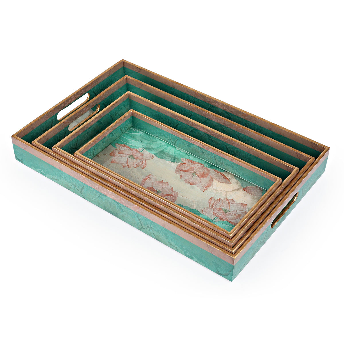 Pink & Green on a sepia background Lotus Tray set