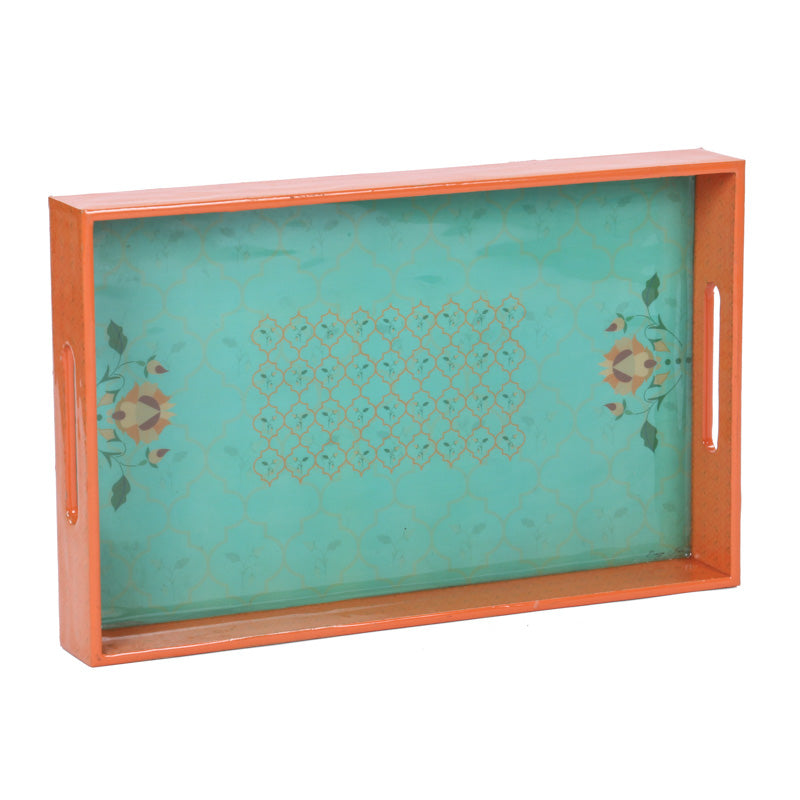 Teal Orange Wooden With Enamel Tray
