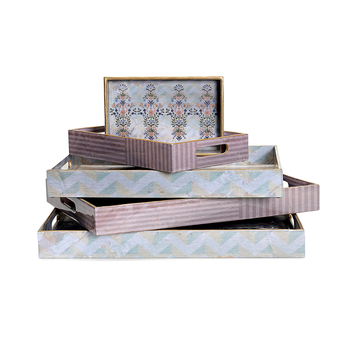 Beautiful Handcrafted Haveli Rustic Rose & Pistachio Wooden Trays