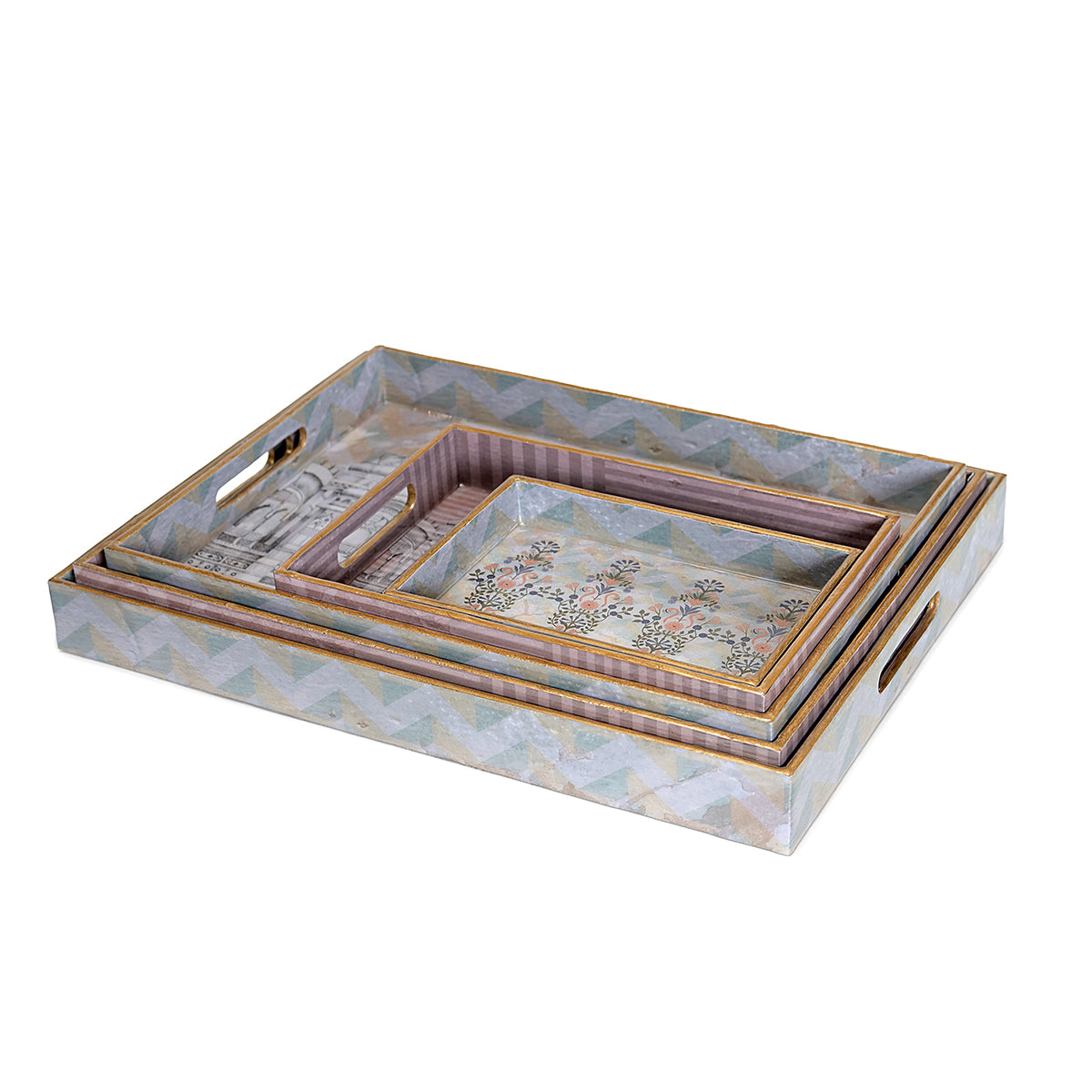 Haveli Rustic Rose & Pistachio Hand-Painting Images Trays