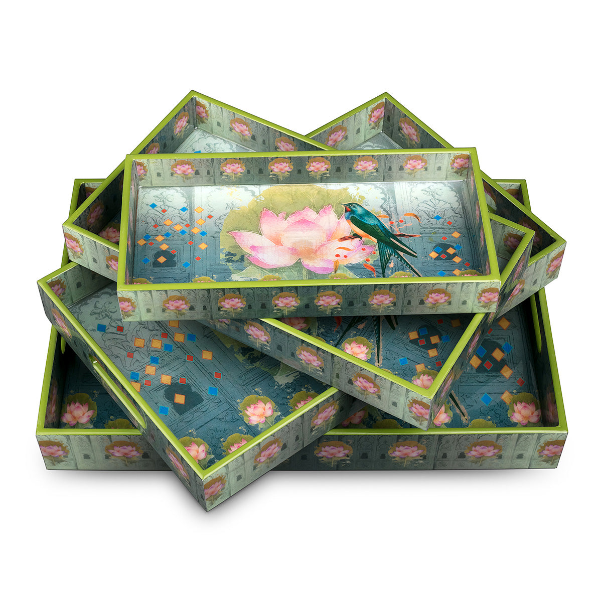 Unique Shades of blue & teal Vintage Bird Serving tray set