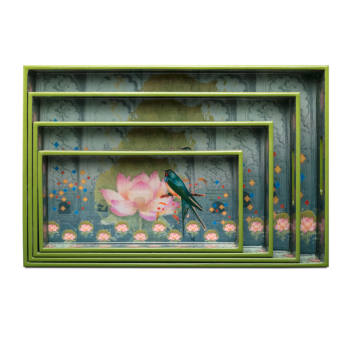 Unique shades of blue & teal wood Bird Tray