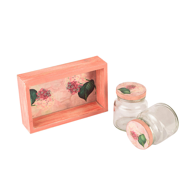 Buy Pink Lotus two Glass jar & tray set