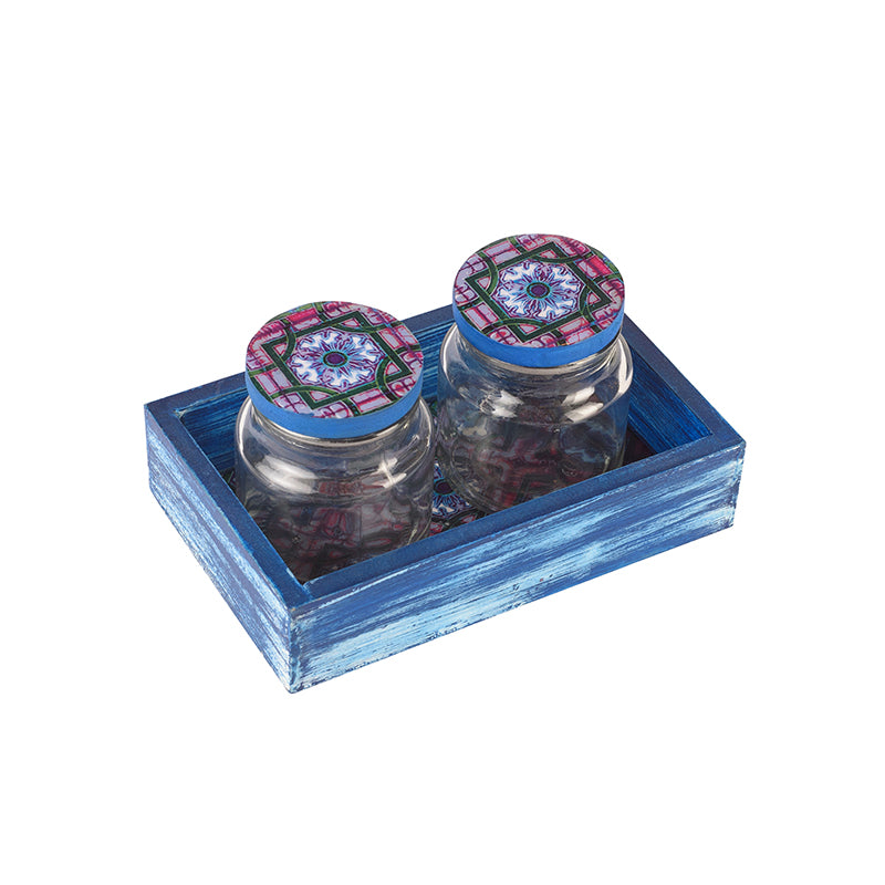 Royal Blue Two Jar And Tray Set