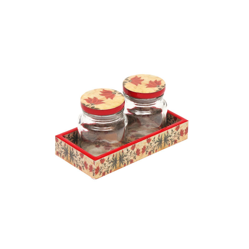 Red Motif Two Jar & Tray Set