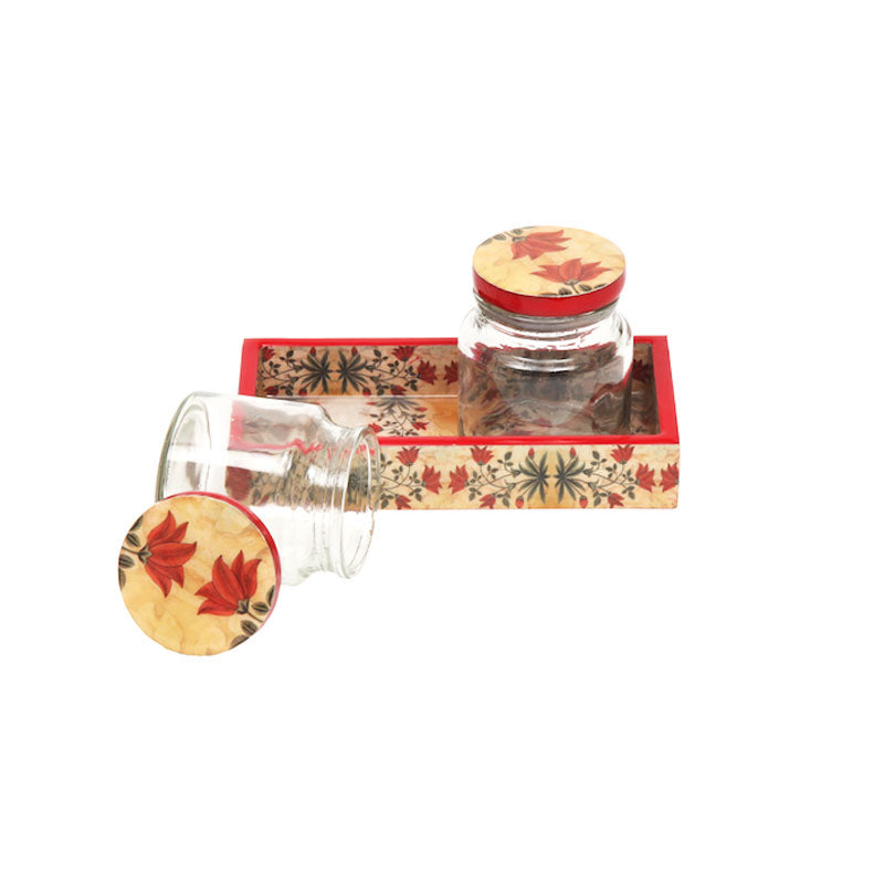 Two Glass Jar & One Wooden Tray Set - Artychoke
