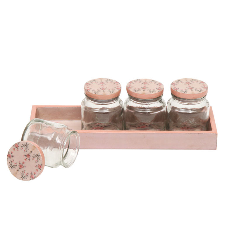 Buy Rose Pink Color set of four jars & One Tray