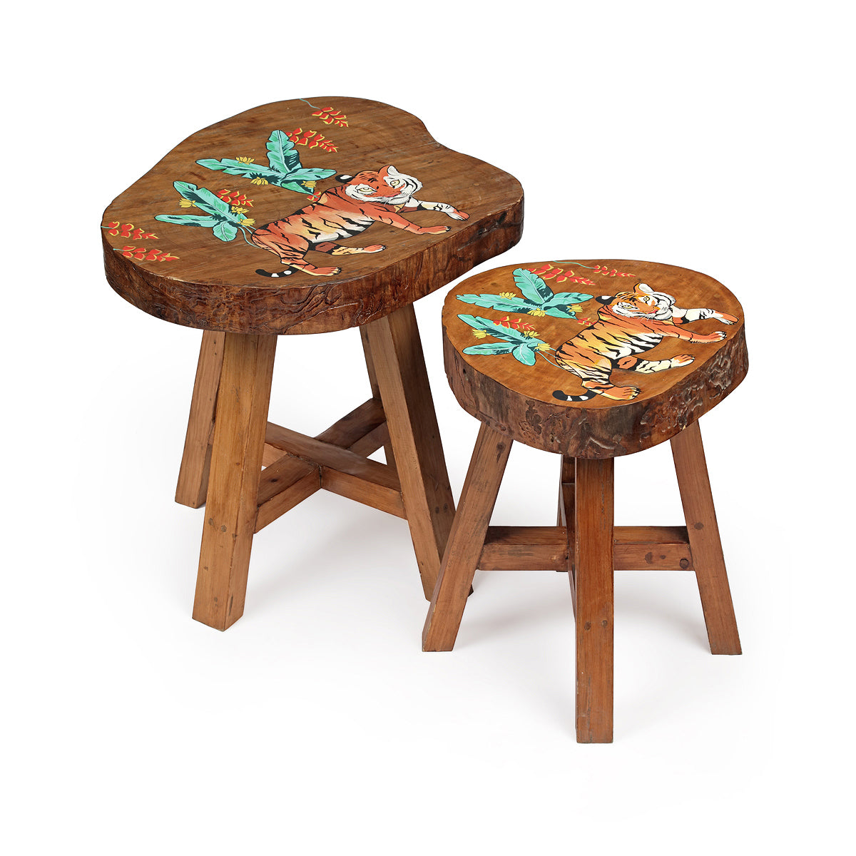 Wooden Brown Untamed Hand Painted Log Tables