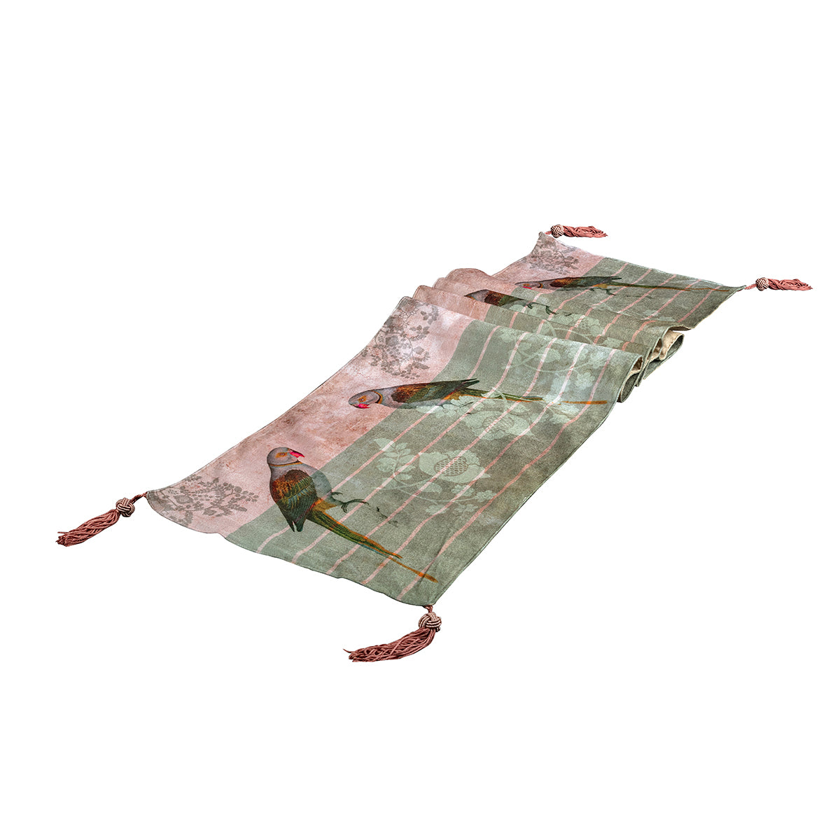Buy Velvet Handcrafted Parrot Green Table Runner