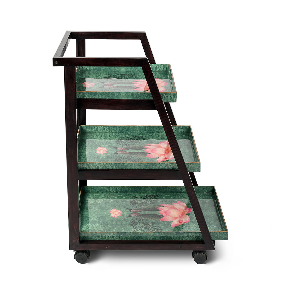 Peacock Boota premium wooden Three Tier Trolley