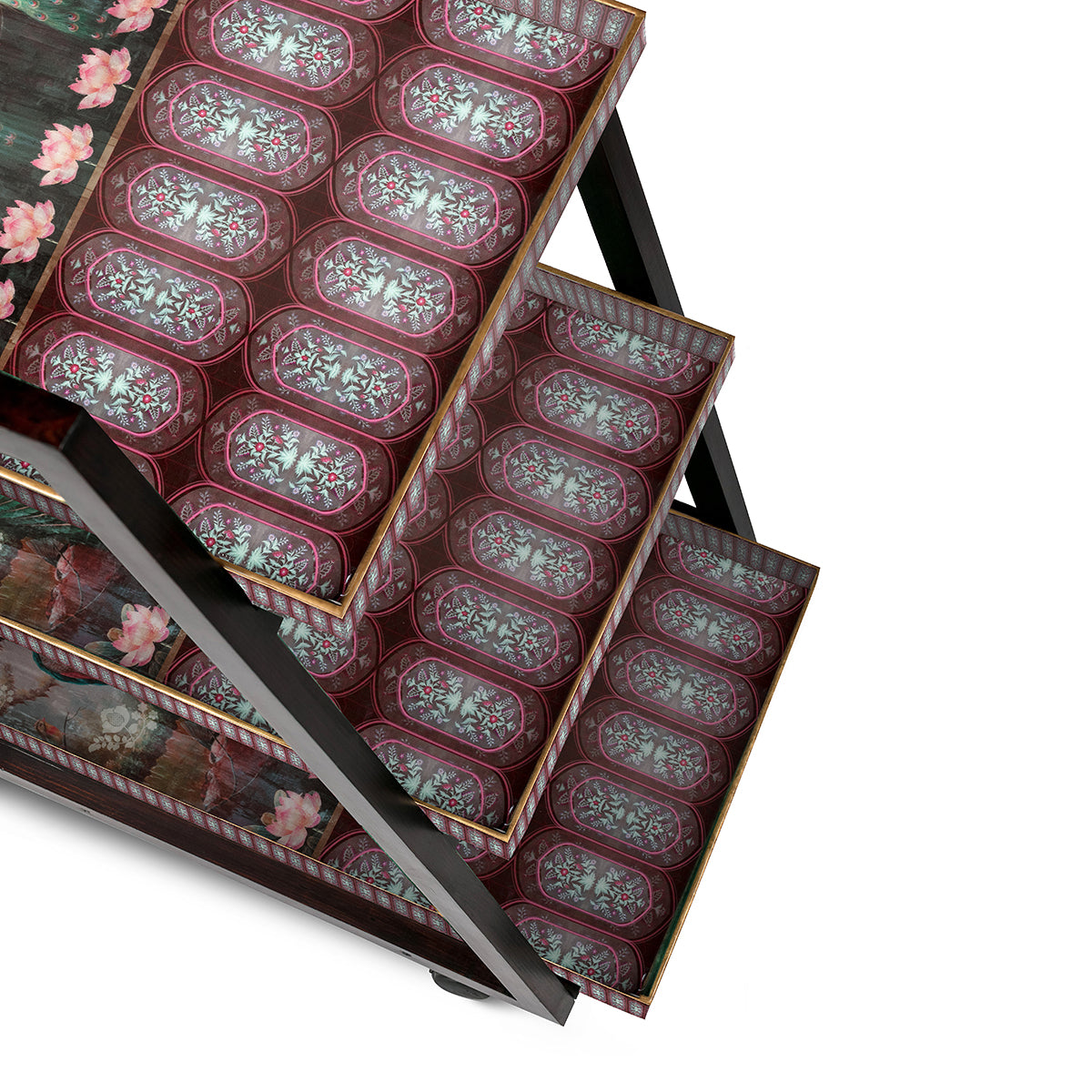 Peacock Lotus premium wood Three Tier Trolley