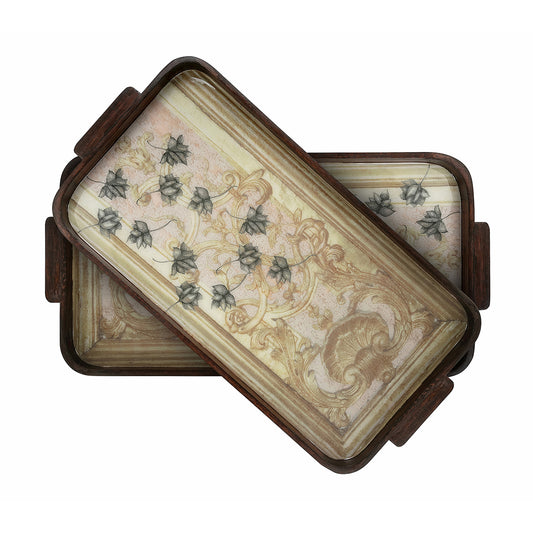 Antique Lotus Oversized Wooden Tray - Artychoke