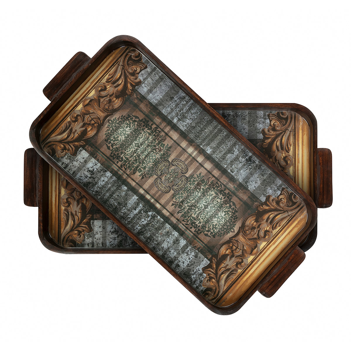 Carved Cement Oversized Wooden Tray