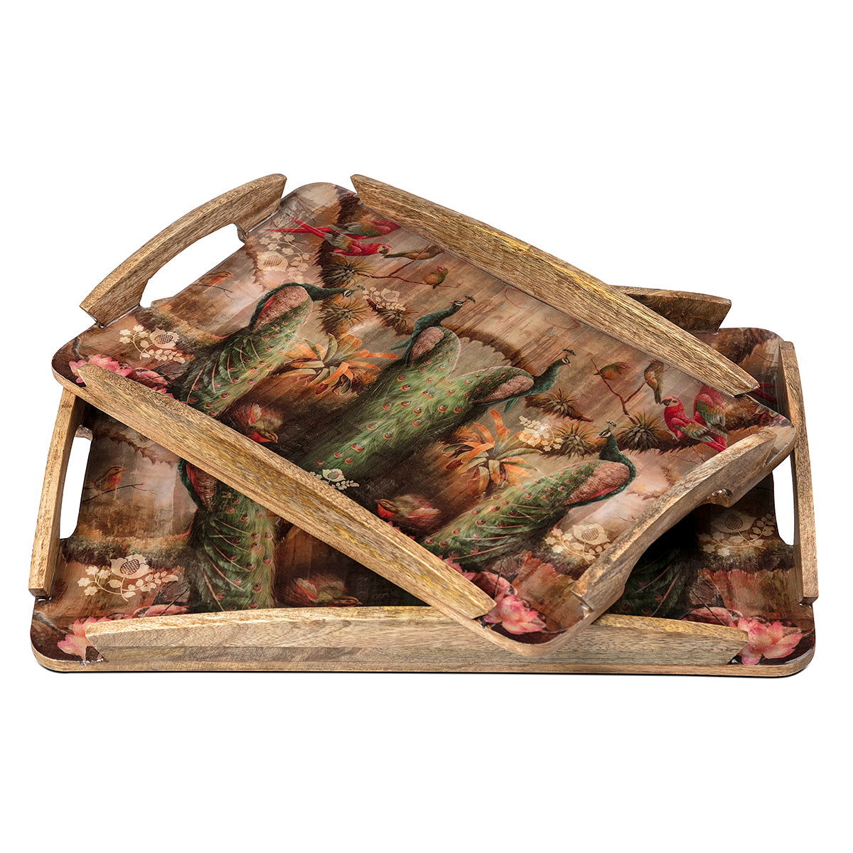 Peacock Wooden Trays (Set of 2)