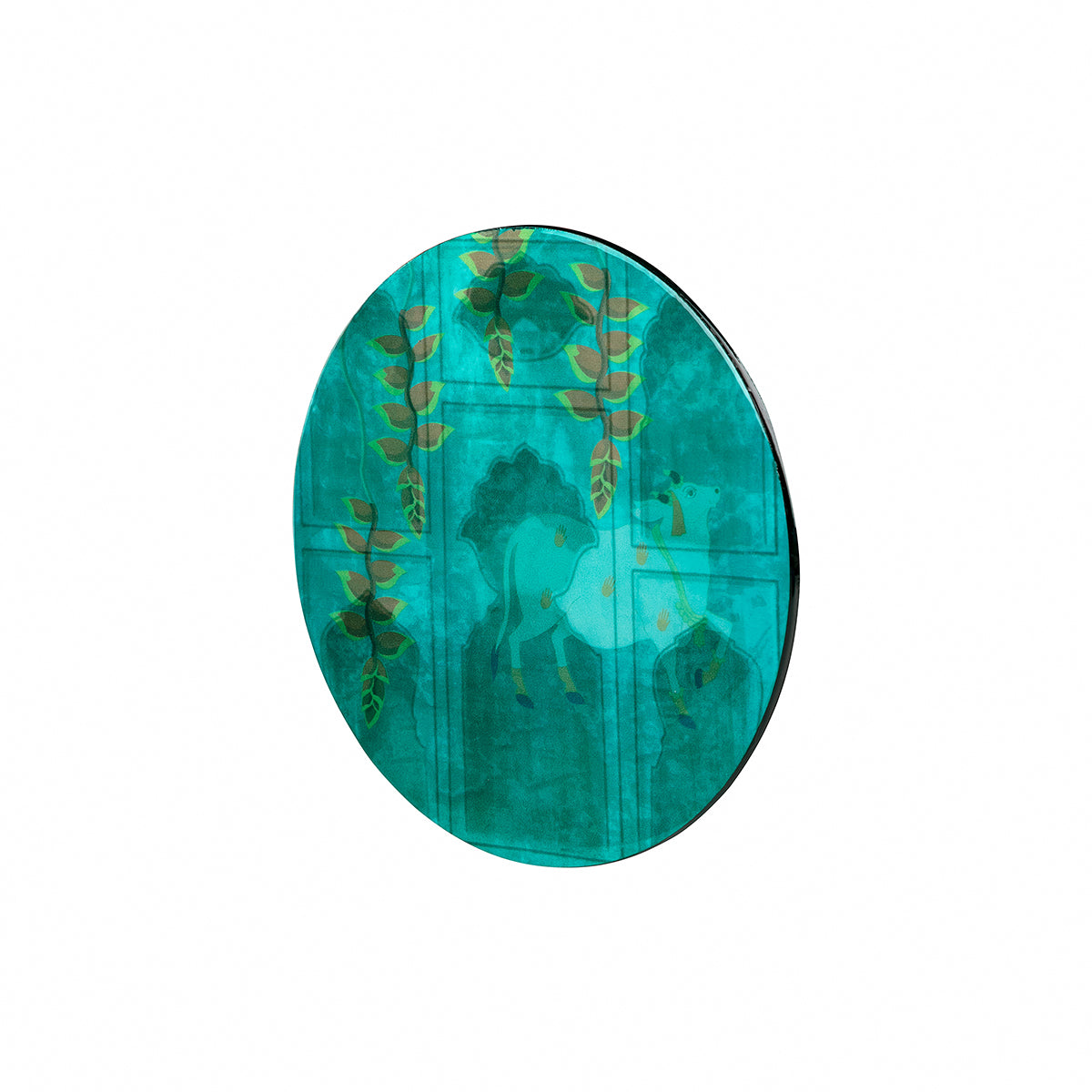 Wood with Enamel Teal Round Trivets