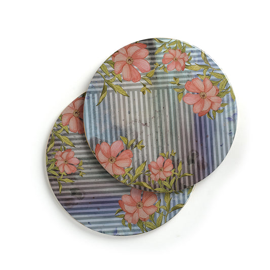 Stripe Floral Round Trivets (Set of 2)