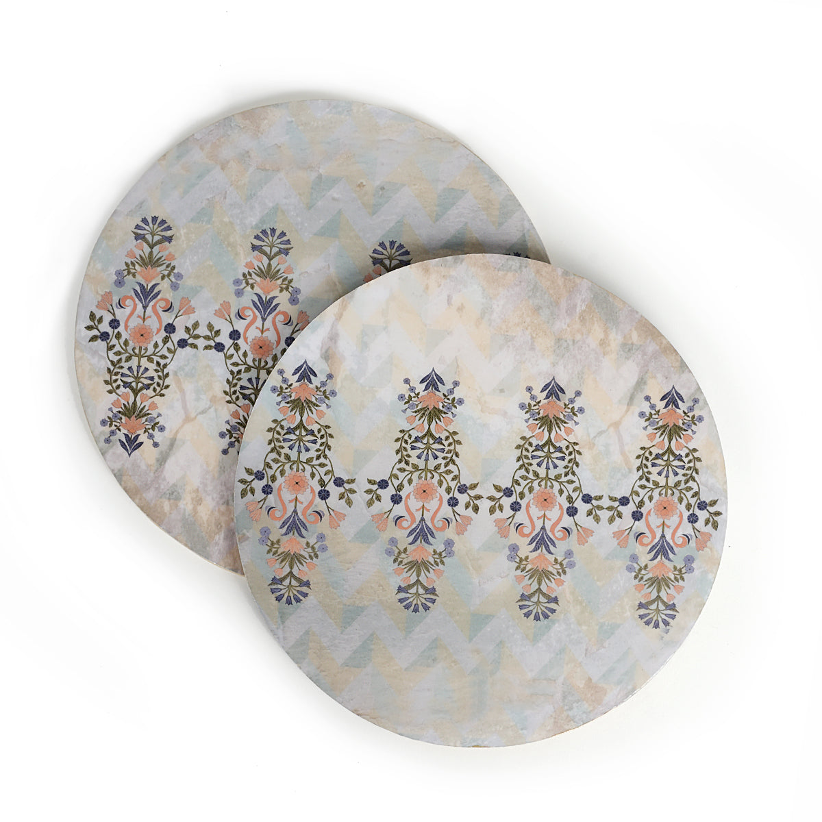 Haveli Rustic Pistachio Flowers Round Trivets (Set of 2)