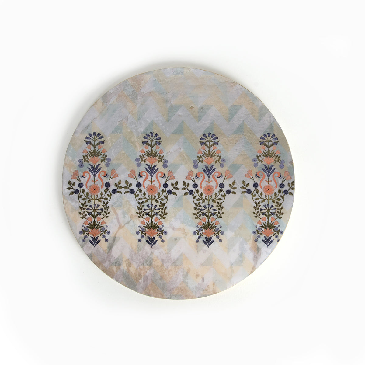 green and orange Rustic Pistachio Flowers Round Trivets Set