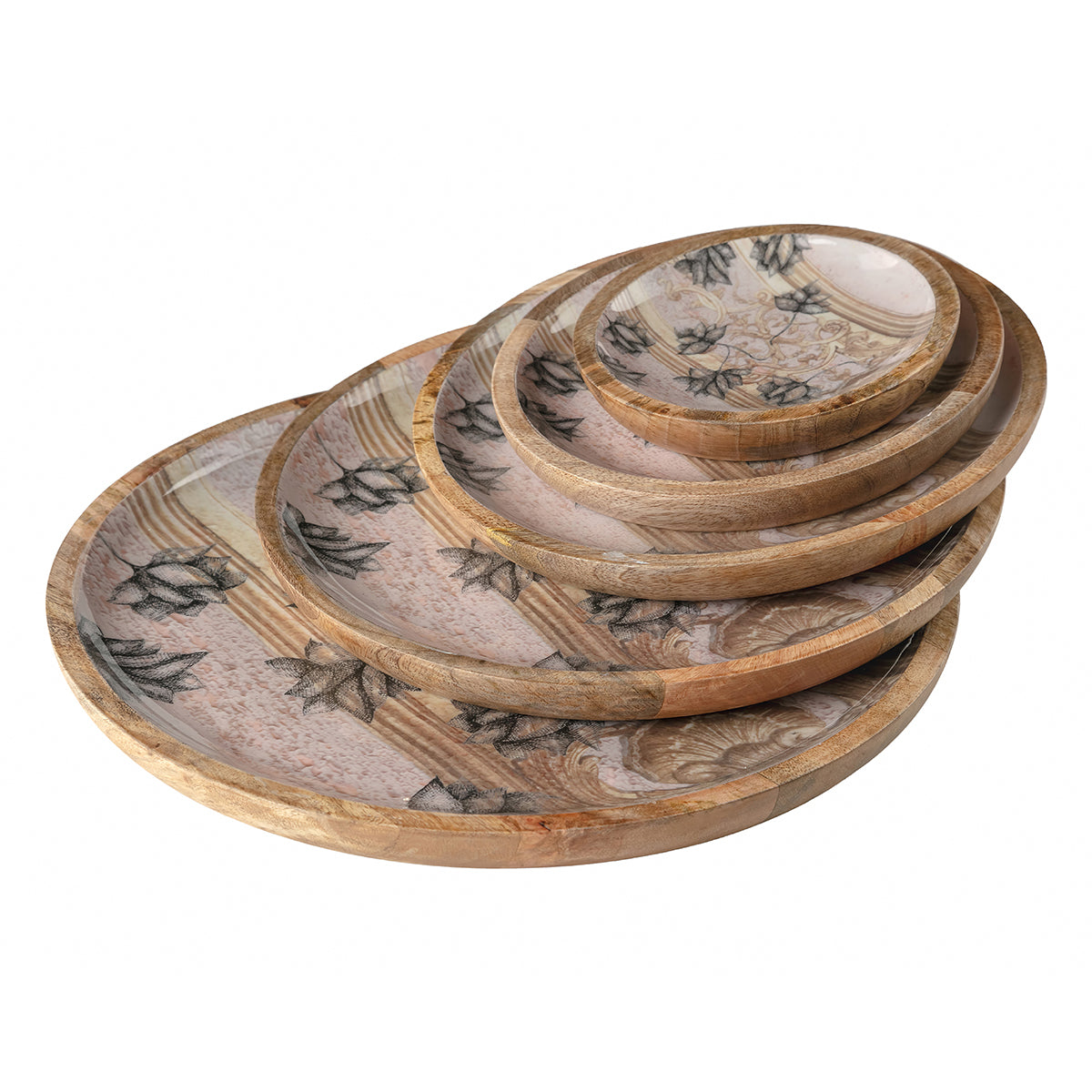 Antique Lotus Wooden Plates