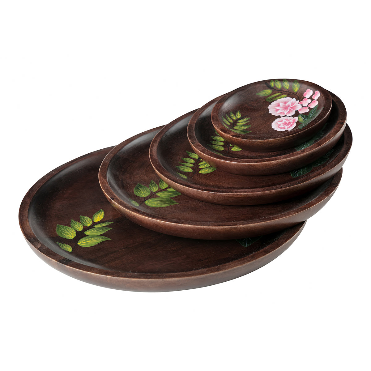 Handcrafted Round Wooden Plate Set