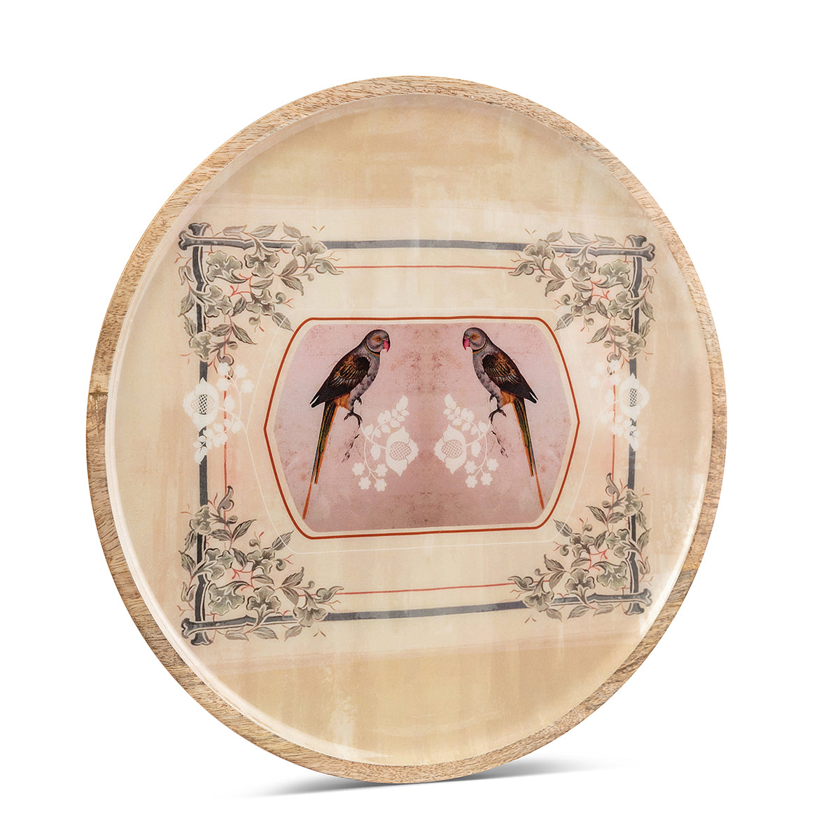 Buy Handcrafted Parrot Boota Round Wooden Plate