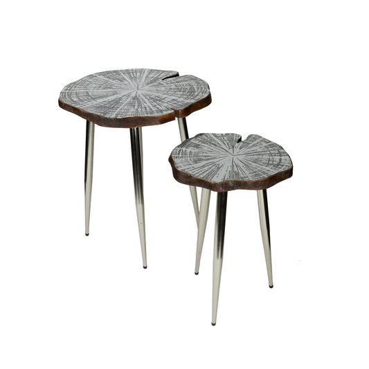 Etched Metal Lotus Leaf End Tables - Artychoke
