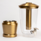 Gilded Gold Luminique dispenser in Vibrant Brass Finish in stainless steel and Acrylic with separable top and bottom for easy access and cleaning