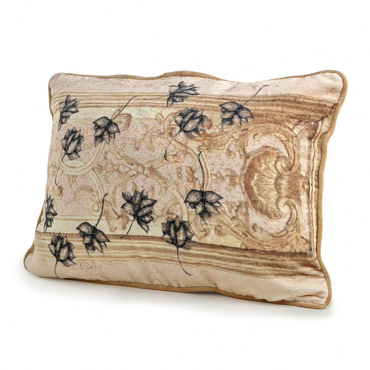 Antique Lotus Rectangle Cushion Cover
