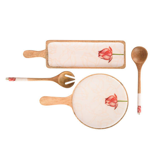 Ivory Lotus Platters & Salad Spoons Set