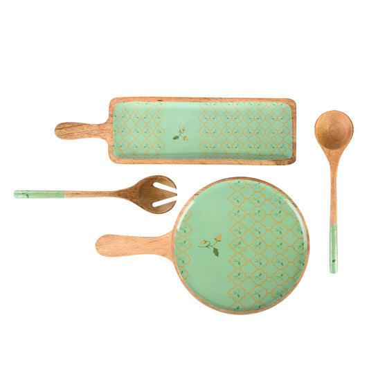 Teal Platters & Salad Spoons Set