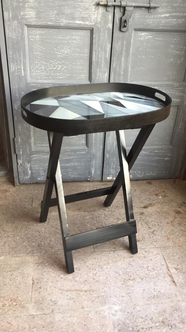 Facets Black Oval Butler Table