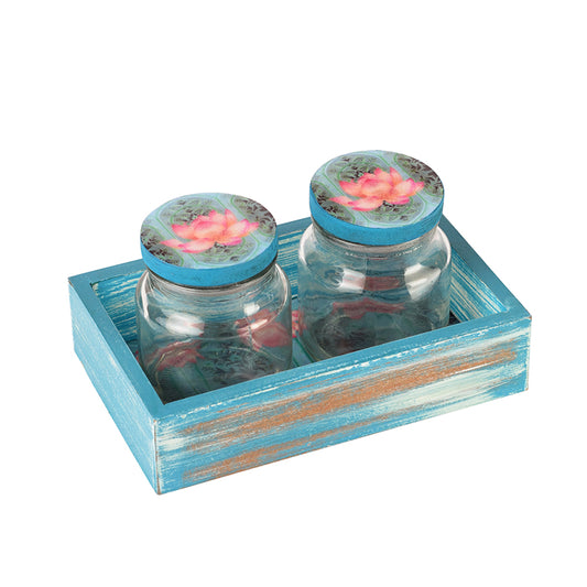 Blue Lotus Two Jar And Tray Set