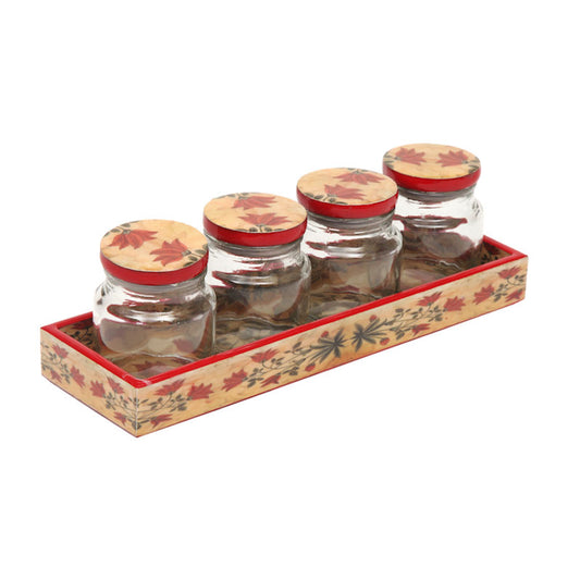 Red Motif Jar & Tray Set